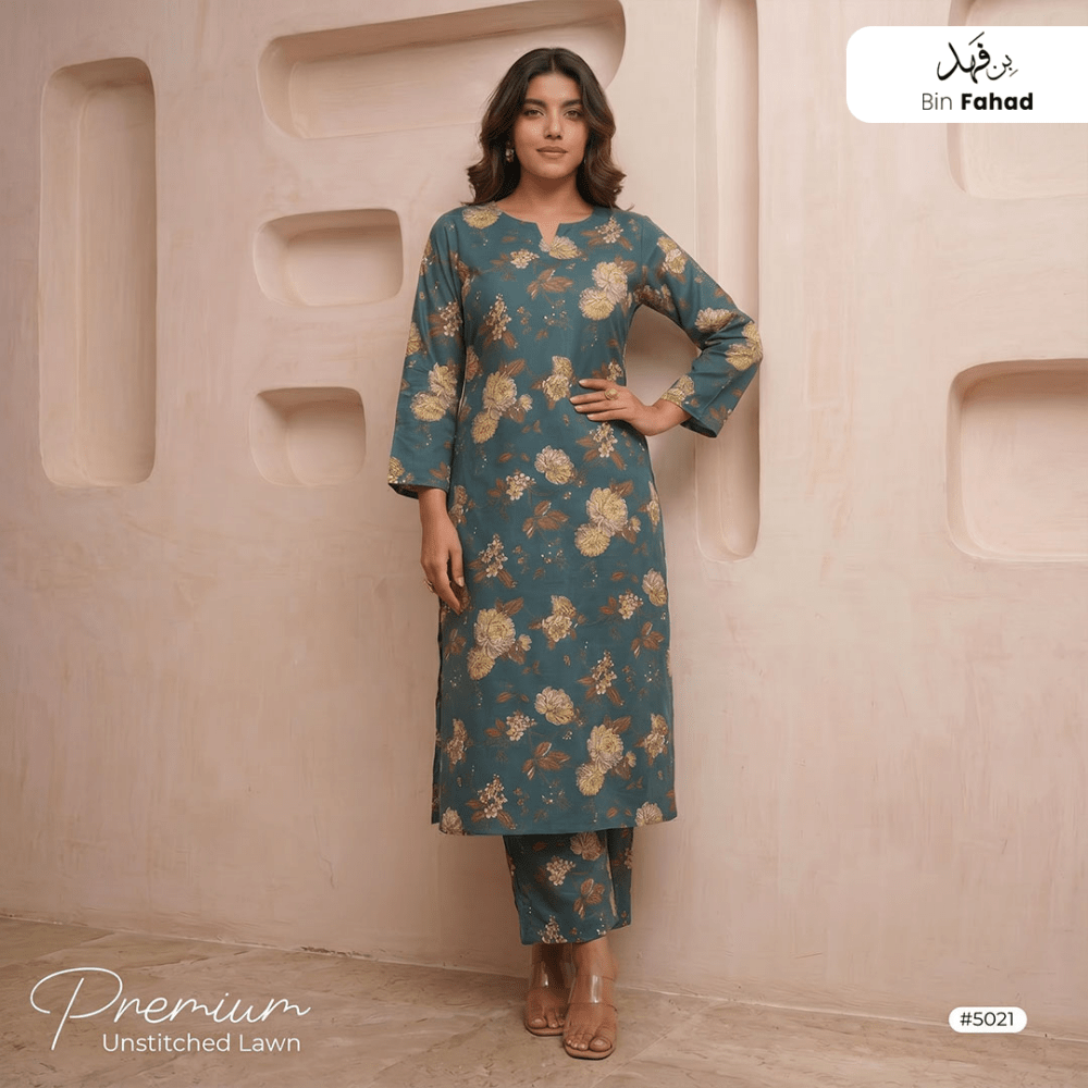Premium Lawn Unstitched 2pcs (Shirt & Trouser) 5021 - Bin Fahad