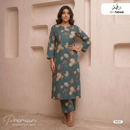 Premium Lawn Unstitched 2pcs (Shirt & Trouser) 5021 - Bin Fahad