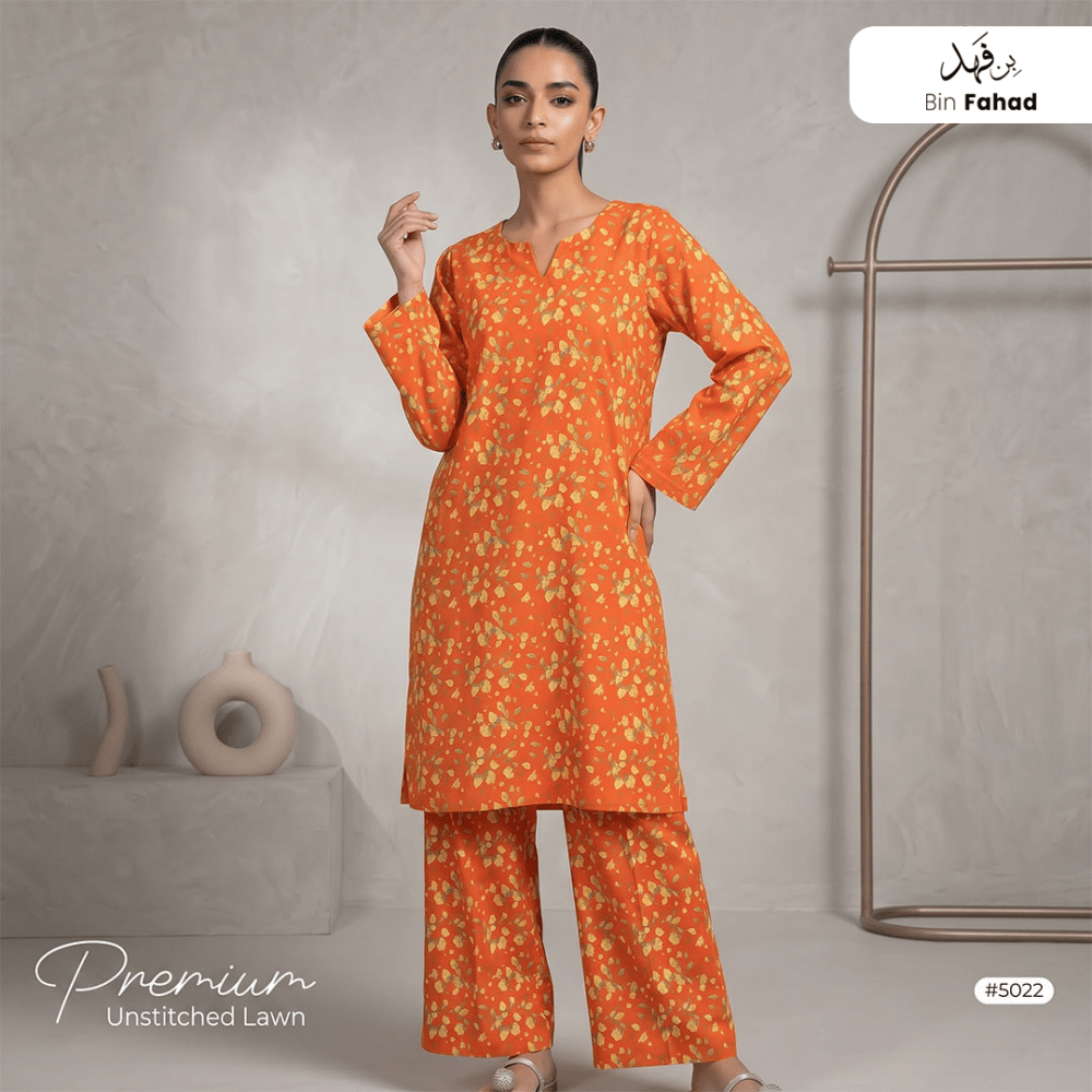 Premium Lawn Unstitched 2pcs (Shirt & Trouser) 5022 - Bin Fahad