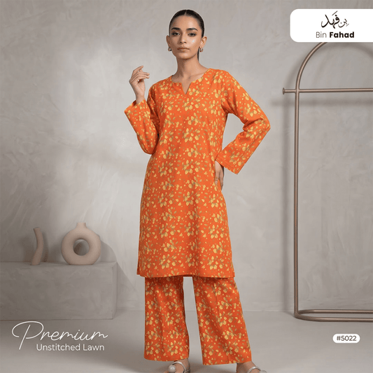 Premium Lawn Unstitched 2pcs (Shirt & Trouser) 5022 - Bin Fahad