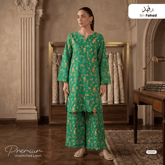 Premium Lawn Unstitched 2pcs (Shirt & Trouser) 5023 - Bin Fahad