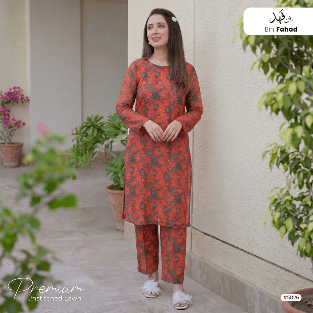 Premium Lawn Unstitched 2pcs (Shirt & Trouser) 5026 - Bin Fahad