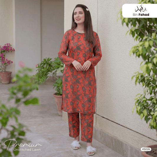 Premium Lawn Unstitched 2pcs (Shirt & Trouser) 5026 - Bin Fahad