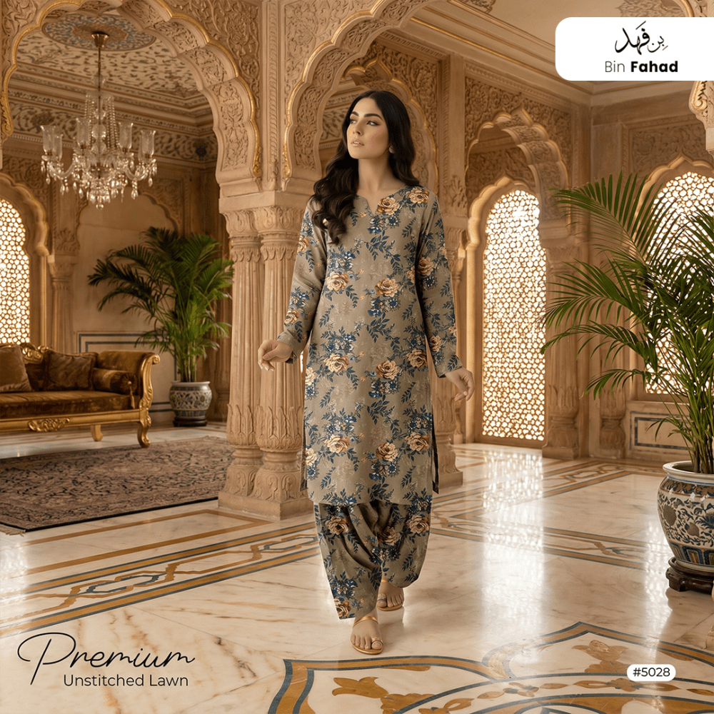 Premium Lawn Unstitched 2pcs (Shirt & Trouser) 5028 - Bin Fahad
