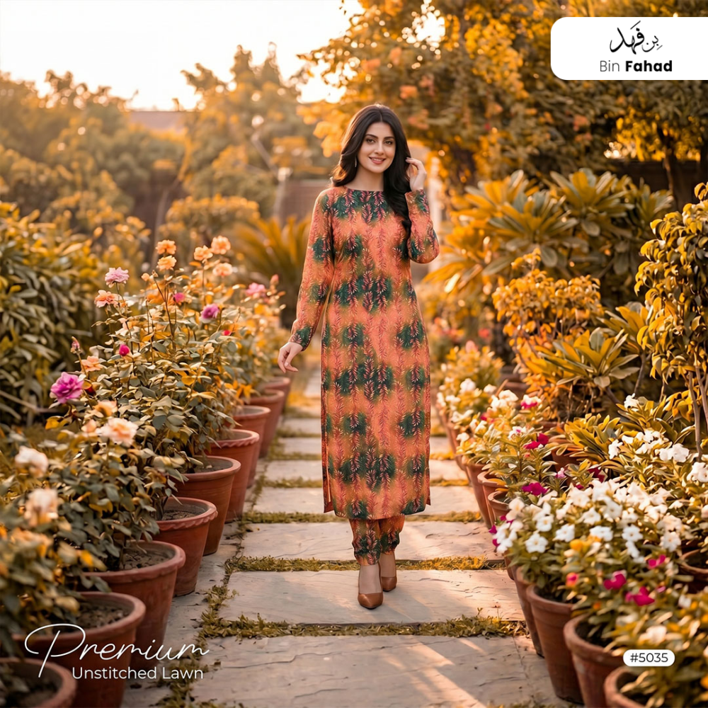 Premium Lawn Unstitched 2pcs (Shirt & Trouser) 5035 - Bin Fahad