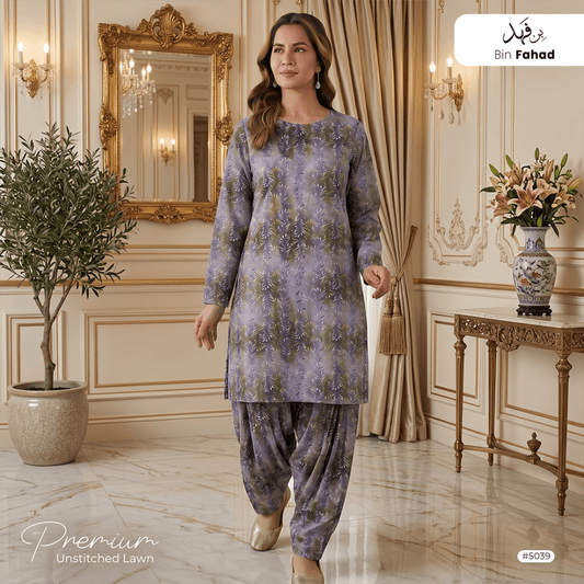 Premium Lawn Unstitched 2pcs (Shirt & Trouser) 5039 - Bin Fahad