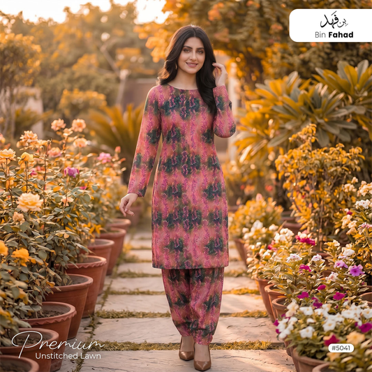 Premium Lawn Unstitched 2pcs (Shirt & Trouser) 5041 - Bin Fahad