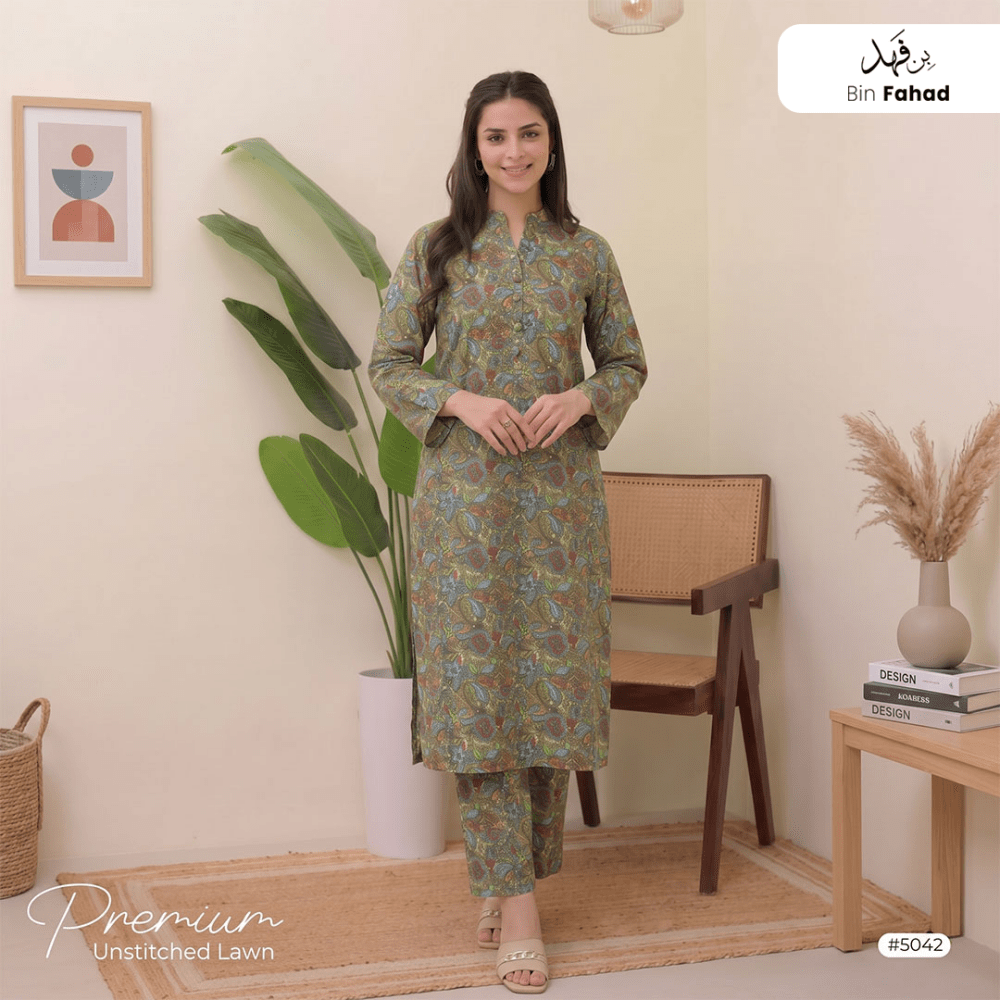 Premium Lawn Unstitched 2pcs (Shirt & Trouser) 5042 - Bin Fahad