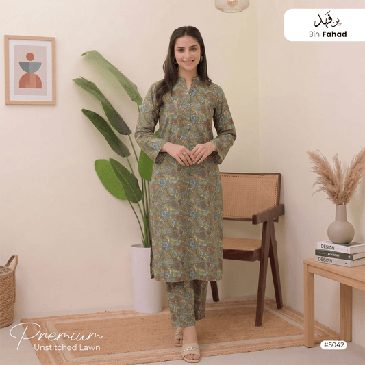 Premium Lawn Unstitched 2pcs (Shirt & Trouser) 5042 - Bin Fahad