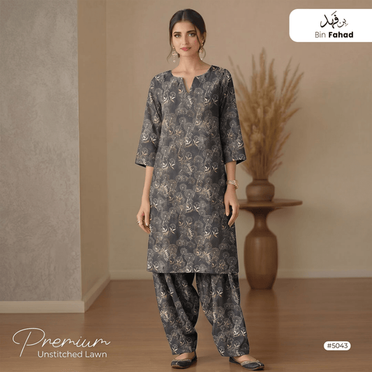 Premium Lawn Unstitched 2pcs (Shirt & Trouser) 5043 - Bin Fahad