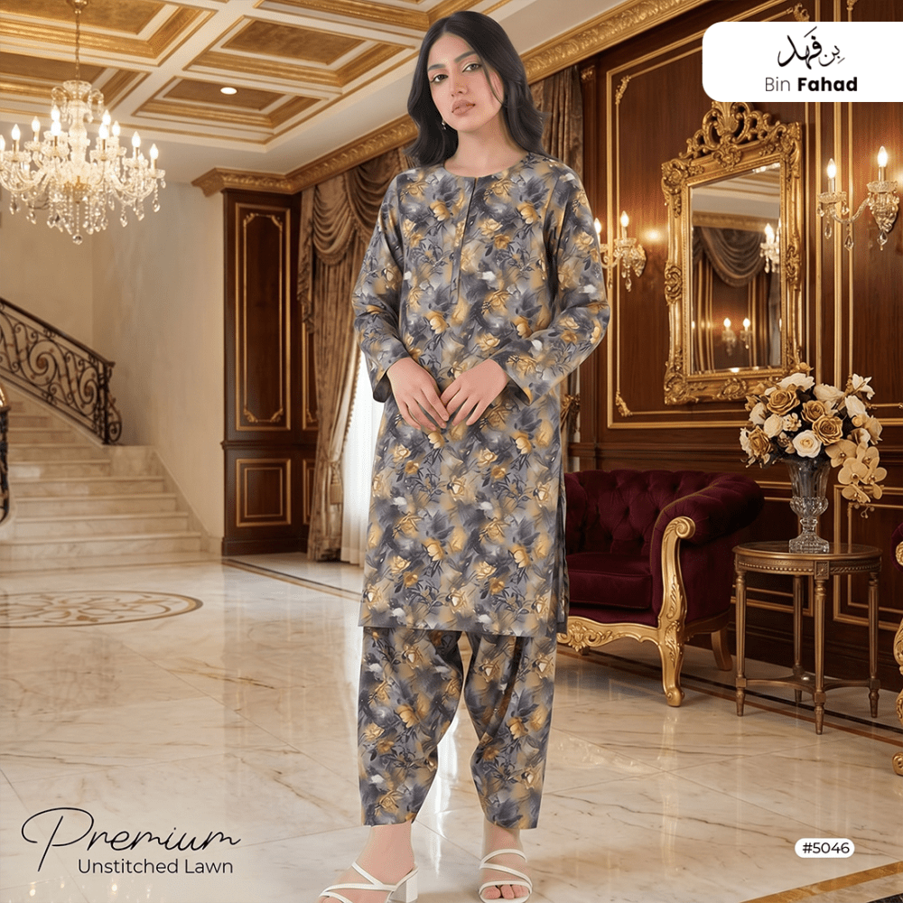 Premium Lawn Unstitched 2pcs (Shirt & Trouser) 5046 - Bin Fahad