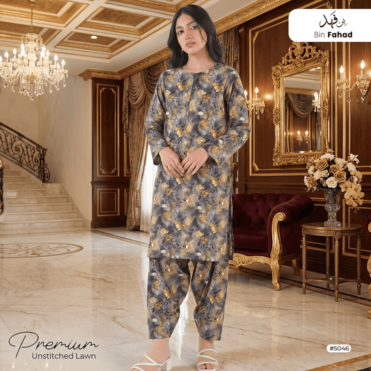 Premium Lawn Unstitched 2pcs (Shirt & Trouser) 5046 - Bin Fahad