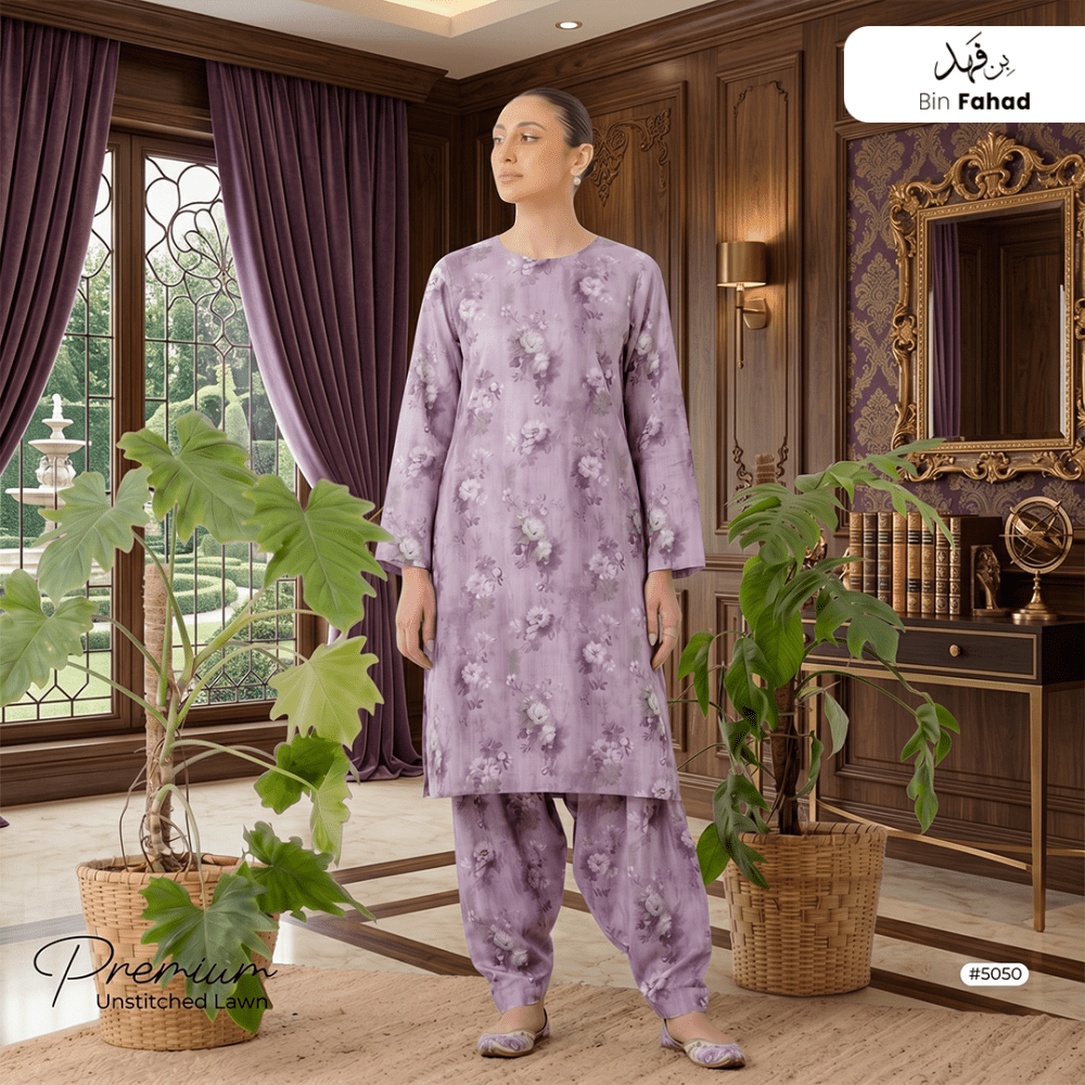 Premium Lawn Unstitched 2pcs (Shirt & Trouser) 5050 - Bin Fahad