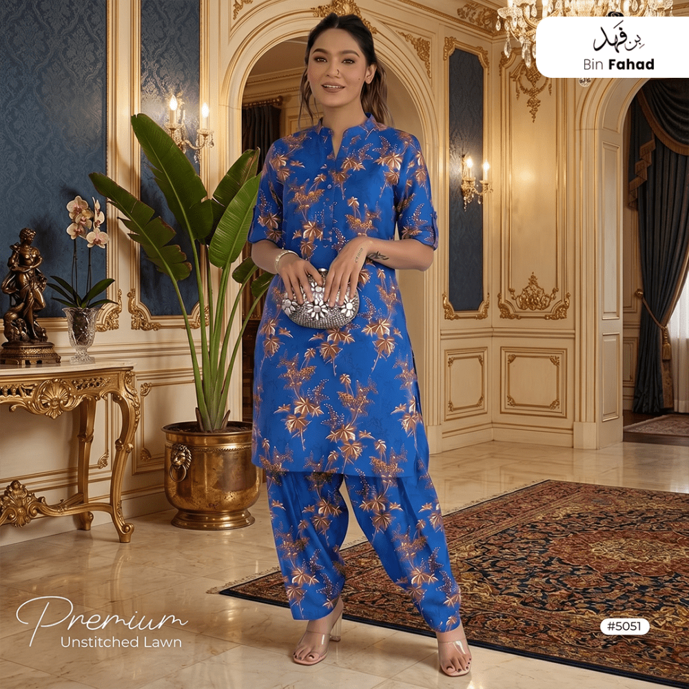 Premium Lawn Unstitched 2pcs (Shirt & Trouser) 5051 - Bin Fahad