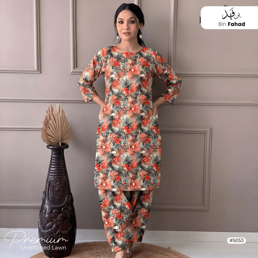 Premium Lawn Unstitched 2pcs (Shirt & Trouser) 5053 - Bin Fahad