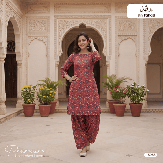Premium Lawn Unstitched 2pcs (Shirt & Trouser) 5058 - Bin Fahad