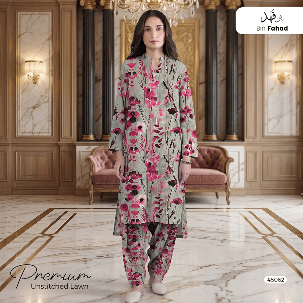 Premium Lawn Unstitched 2pcs (Shirt & Trouser) 5062 - Bin Fahad