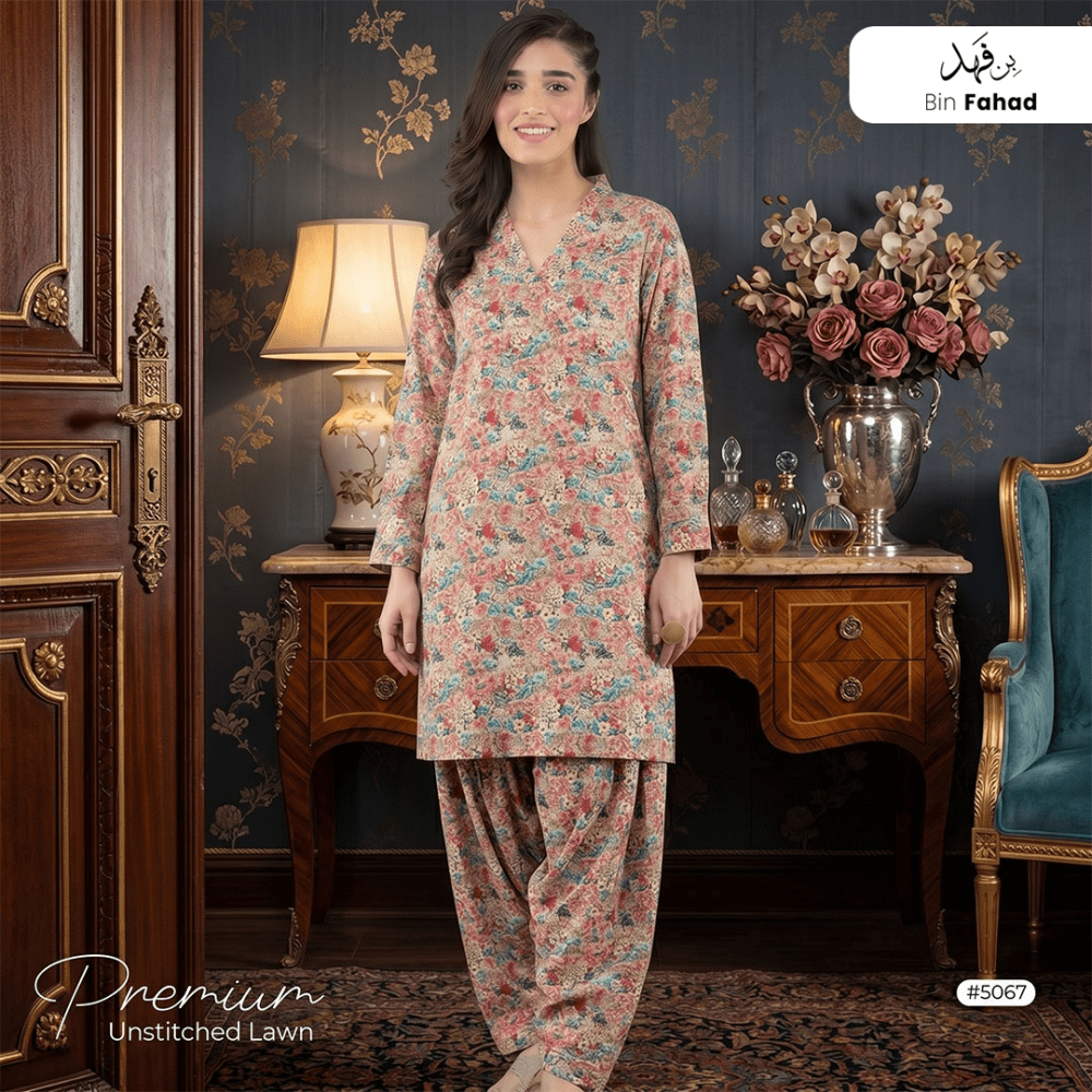 Premium Lawn Unstitched 2pcs (Shirt & Trouser) 5067 - Bin Fahad