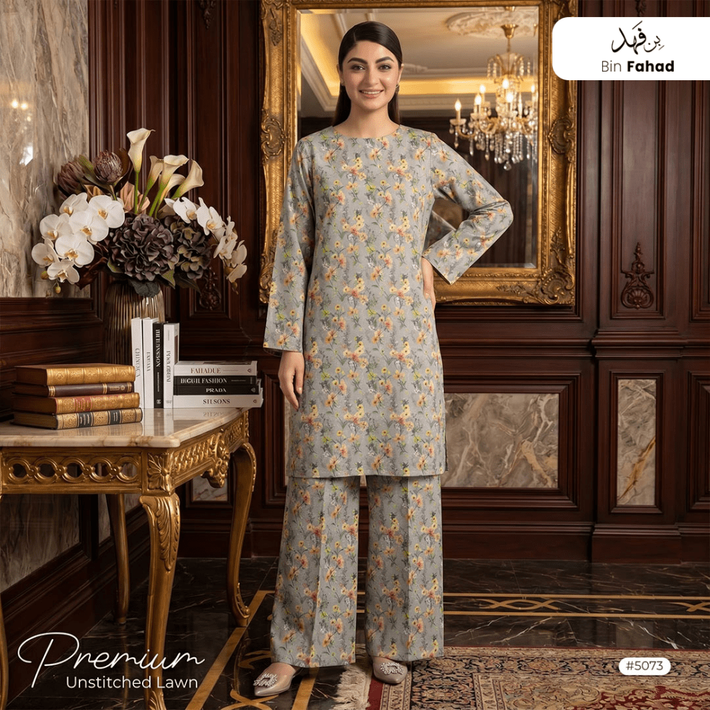 Premium Lawn Unstitched 2pcs (Shirt & Trouser) 5073 - Bin Fahad