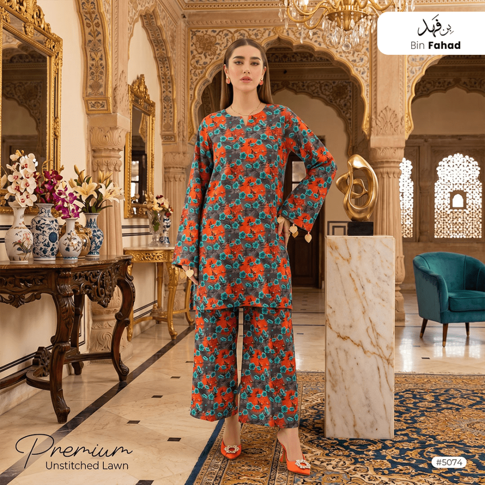 Premium Lawn Unstitched 2pcs (Shirt & Trouser) 5074 - Bin Fahad