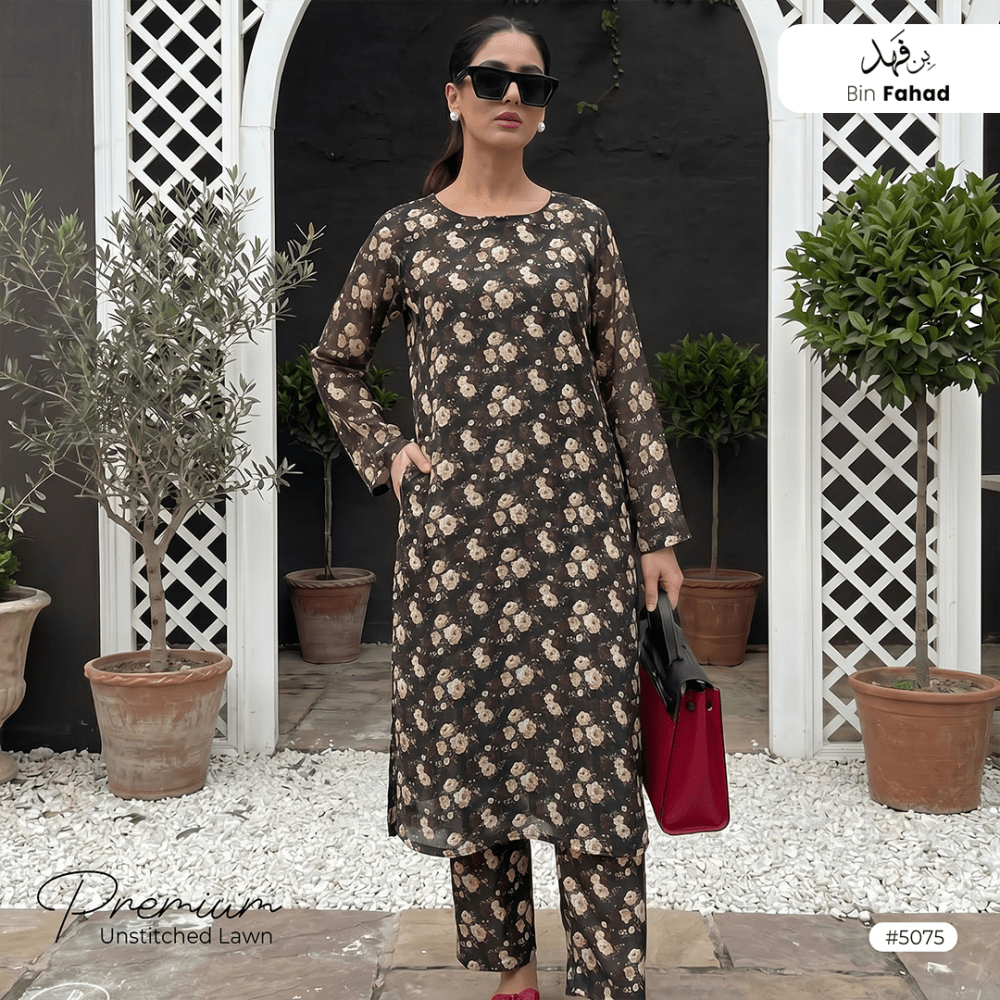 Premium Lawn Unstitched 2pcs (Shirt & Trouser) 5075 - Bin Fahad