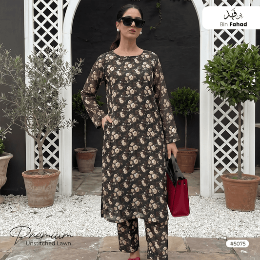 Premium Lawn Unstitched 2pcs (Shirt & Trouser) 5075 - Bin Fahad
