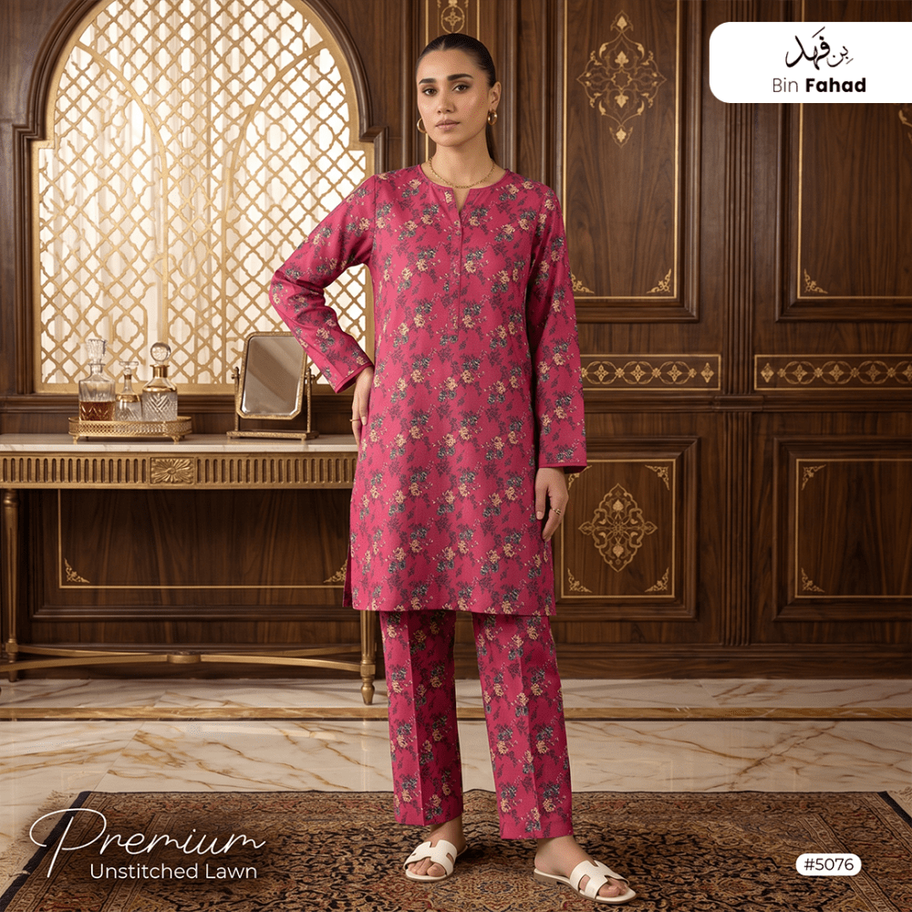 Premium Lawn Unstitched 2pcs (Shirt & Trouser) 5076 - Bin Fahad