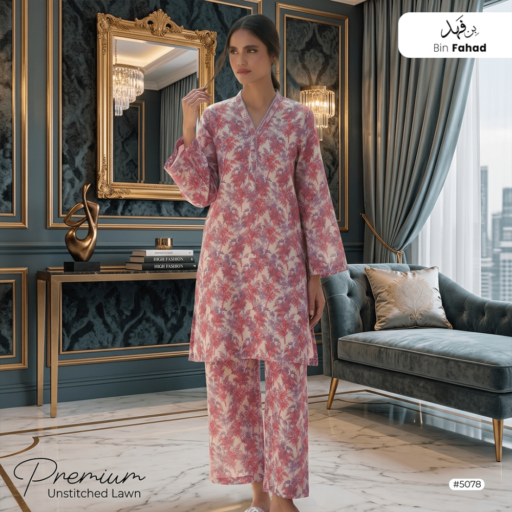 Premium Lawn Unstitched 2pcs (Shirt & Trouser) 5078 - Bin Fahad