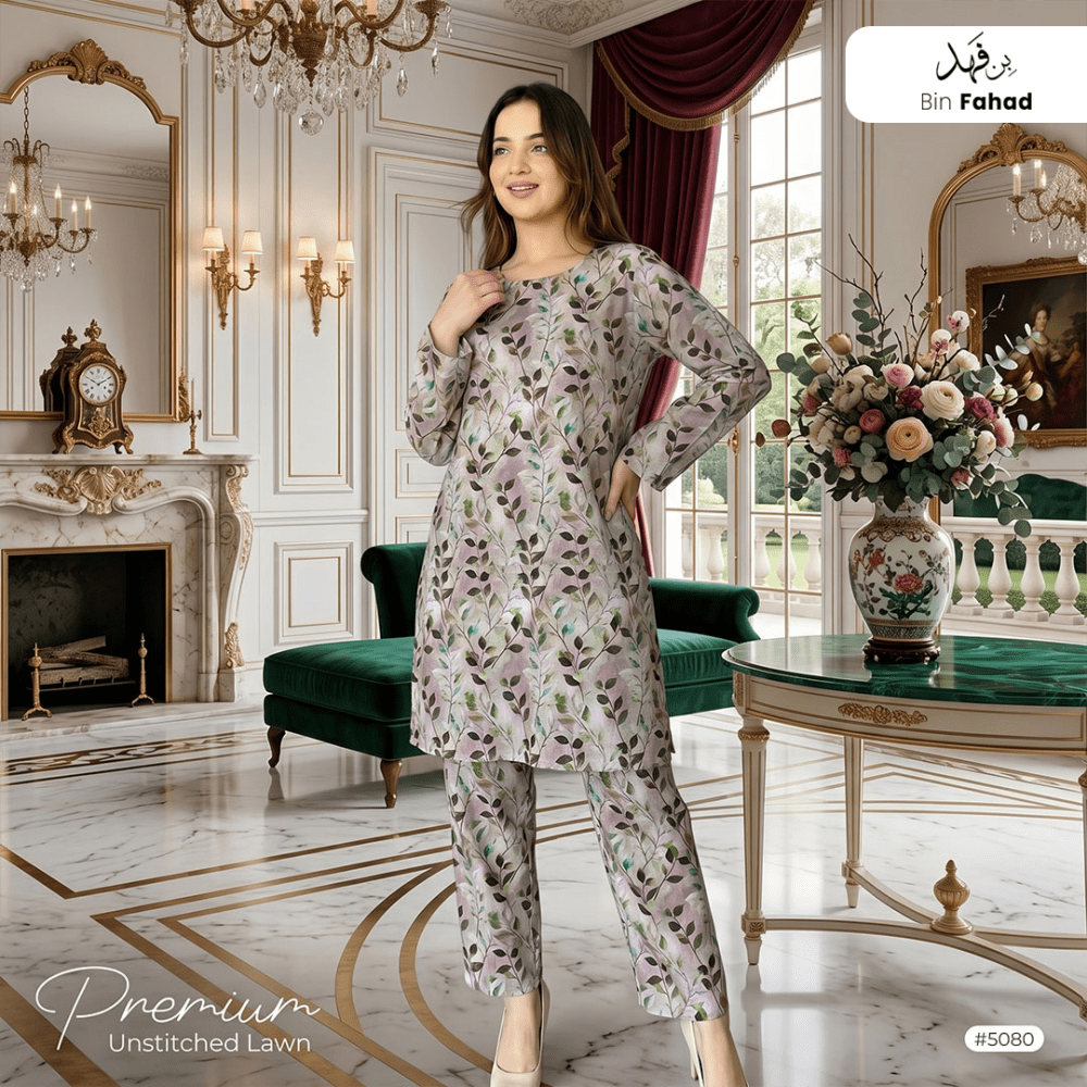 Premium Lawn Unstitched 2pcs (Shirt & Trouser) 5080 - Bin Fahad