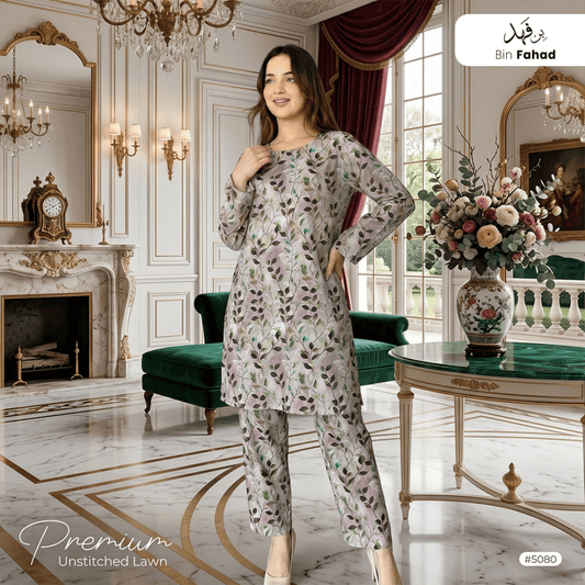 Premium Lawn Unstitched 2pcs (Shirt & Trouser) 5080 - Bin Fahad