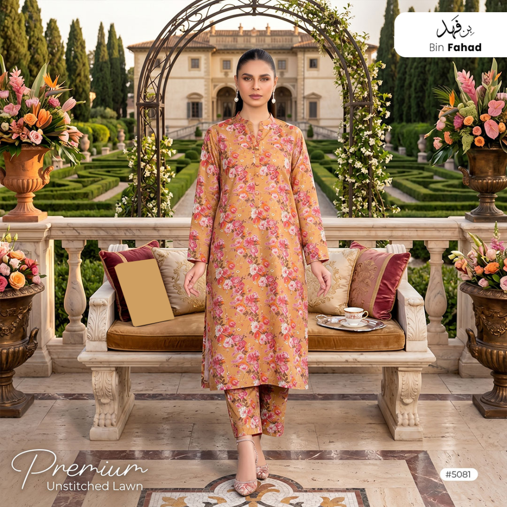 Premium Lawn Unstitched 2pcs (Shirt & Trouser) 5081 - Bin Fahad