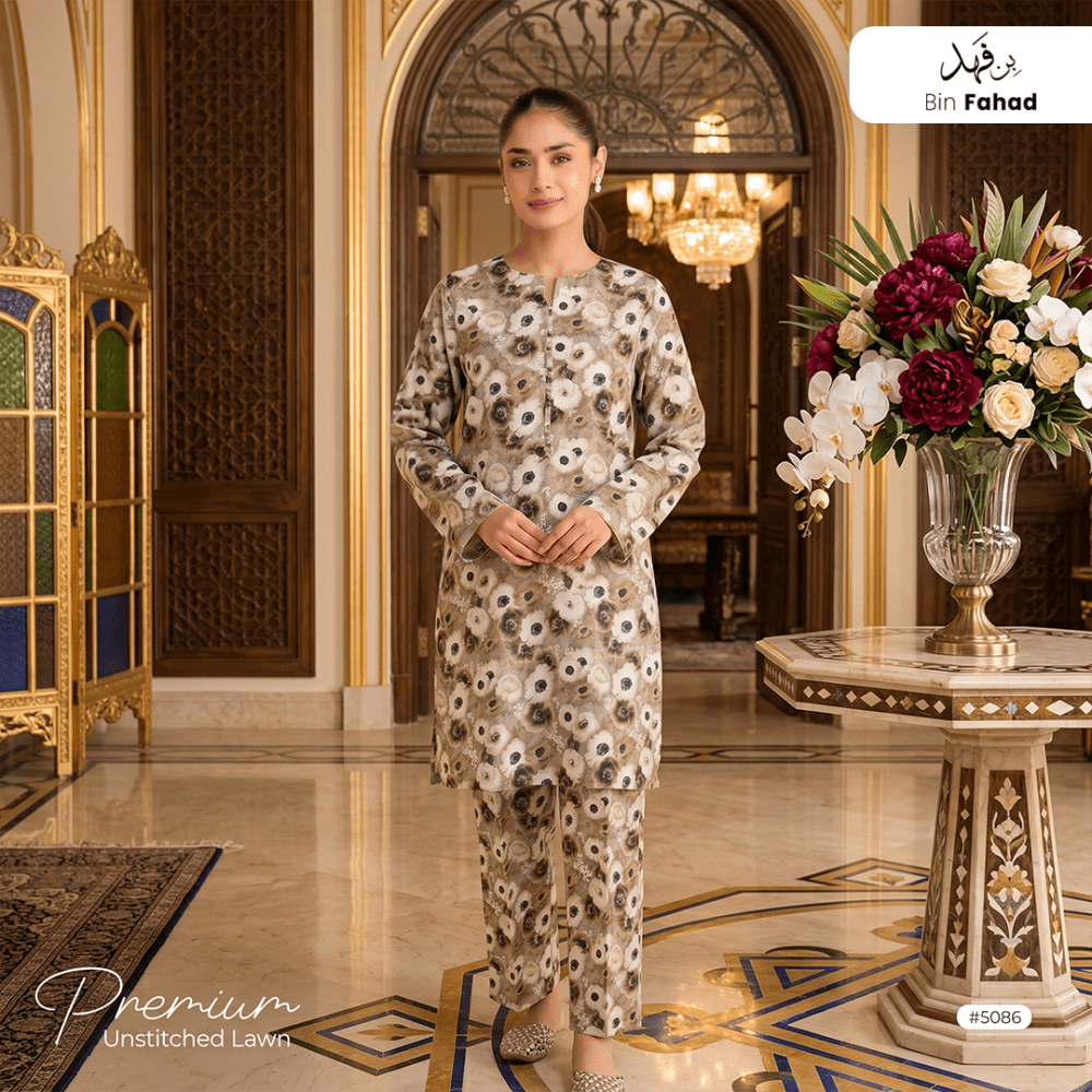 Premium Lawn Unstitched 2pcs (Shirt & Trouser) 5086 - Bin Fahad