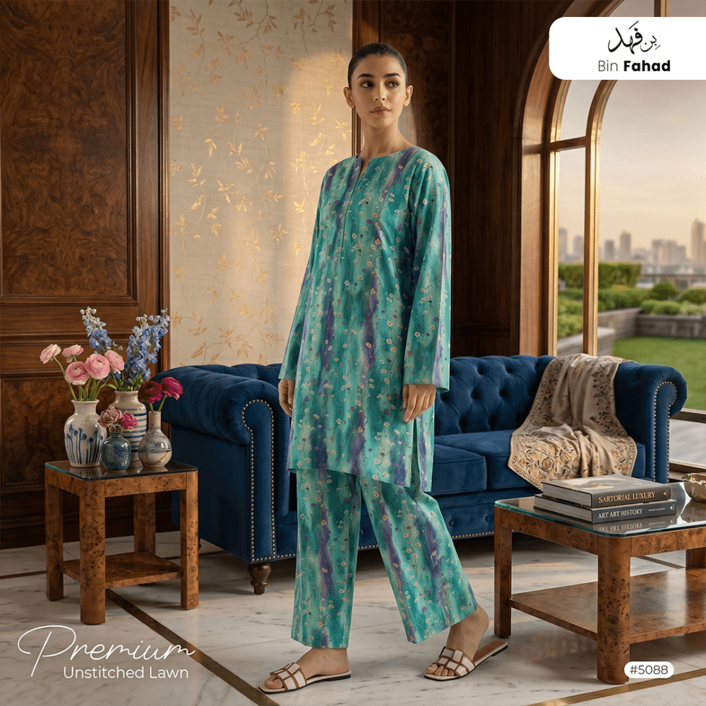 Premium Lawn Unstitched 2pcs (Shirt & Trouser) 5088 - Bin Fahad