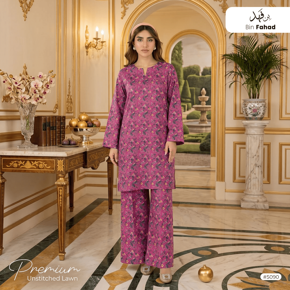 Premium Lawn Unstitched 2pcs (Shirt & Trouser) 5090 - Bin Fahad