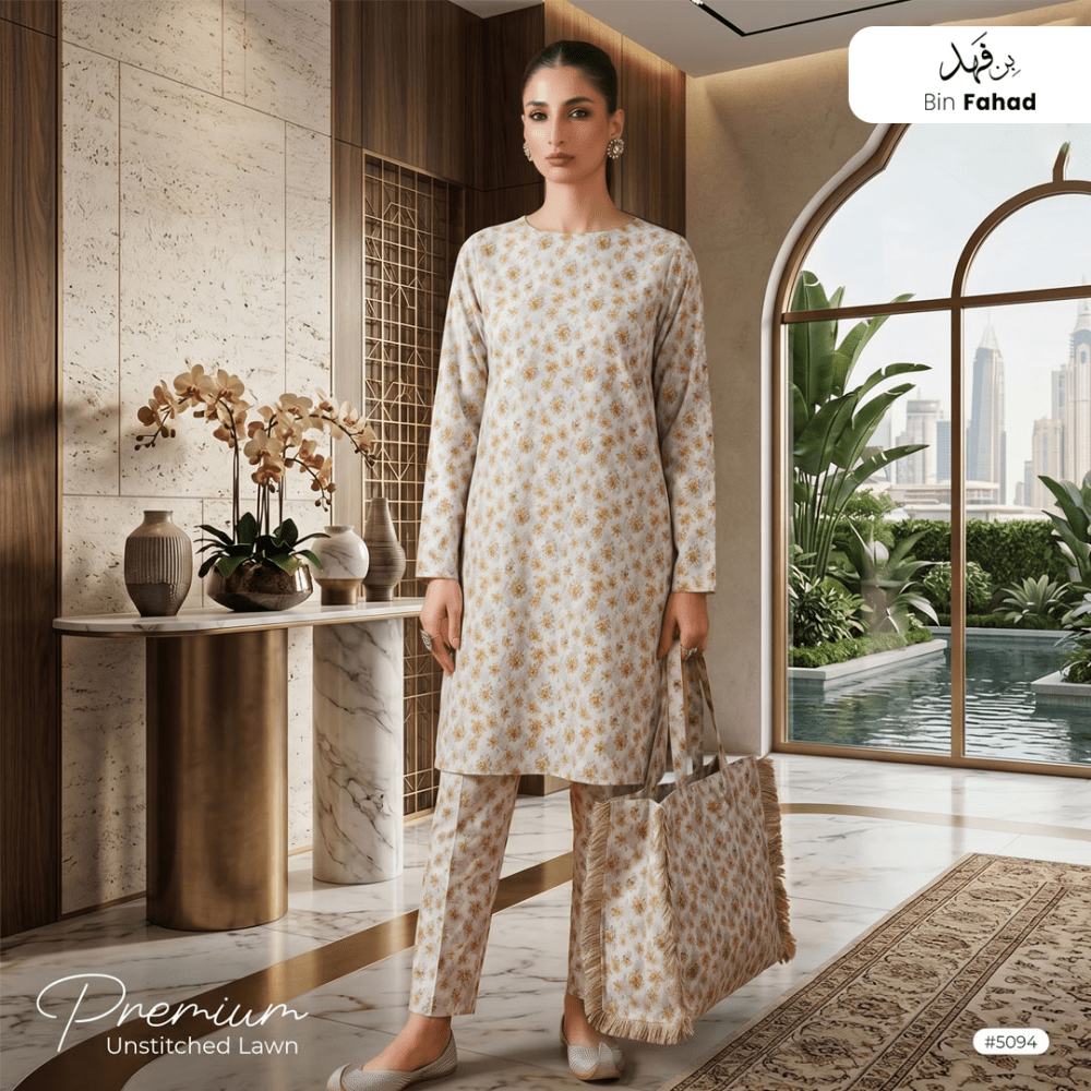 Premium Lawn Unstitched 2pcs (Shirt & Trouser) 5094 - Bin Fahad