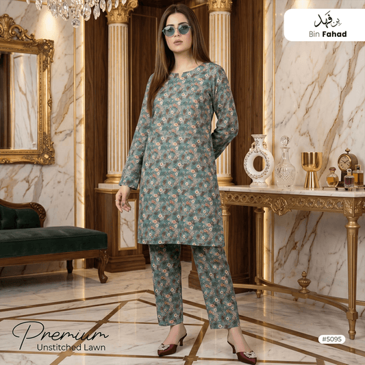 Premium Lawn Unstitched 2pcs (Shirt & Trouser) 5095 - Bin Fahad