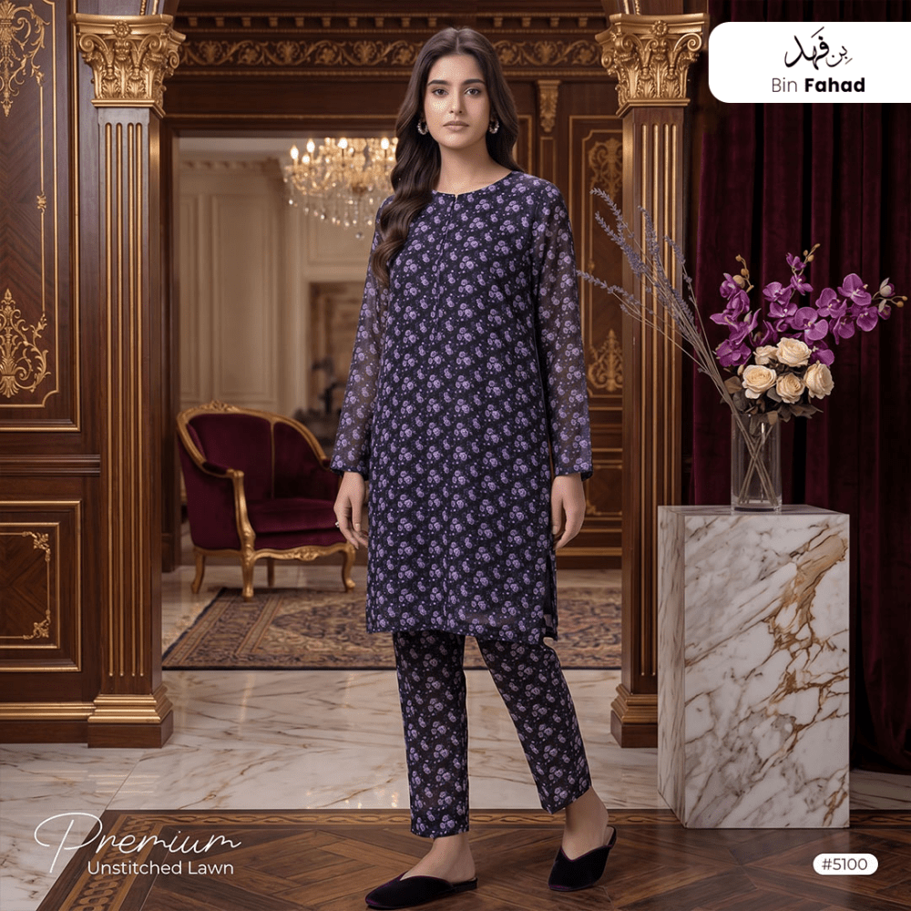 Premium Lawn Unstitched 2pcs (Shirt & Trouser) 5100 - Bin Fahad