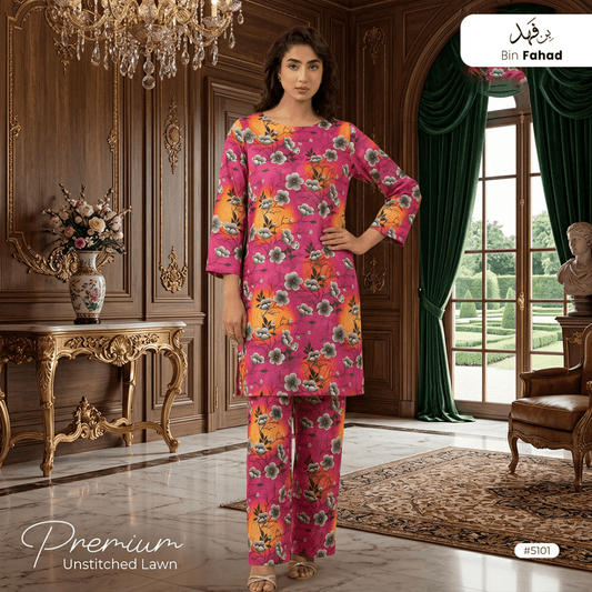 Premium Lawn Unstitched 2pcs (Shirt & Trouser) 5101 - Bin Fahad