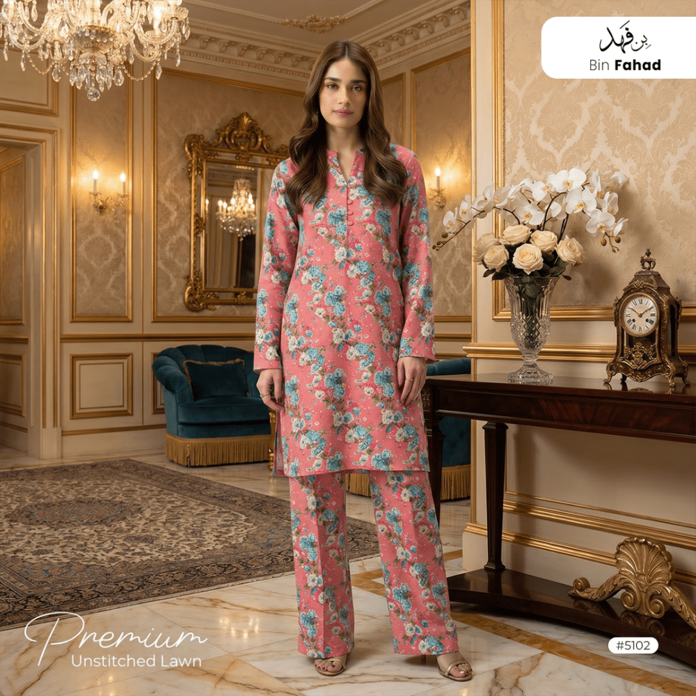 Premium Lawn Unstitched 2pcs (Shirt & Trouser) 5102 - Bin Fahad