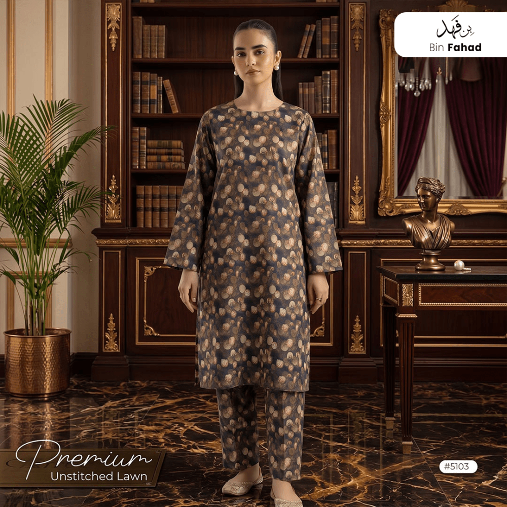 Premium Lawn Unstitched 2pcs (Shirt & Trouser) 5103 - Bin Fahad
