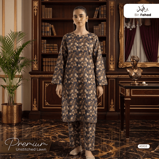 Premium Lawn Unstitched 2pcs (Shirt & Trouser) 5103 - Bin Fahad