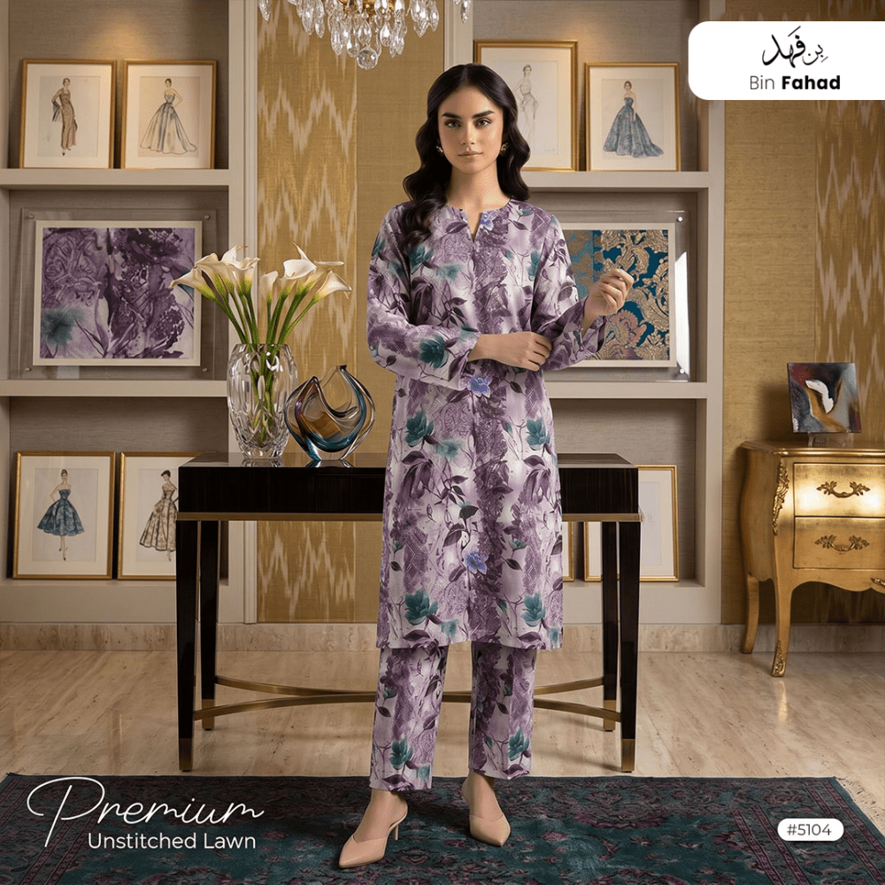 Premium Lawn Unstitched 2pcs (Shirt & Trouser) 5104 - Bin Fahad