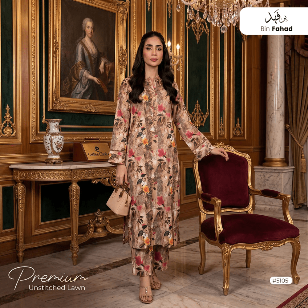 Premium Lawn Unstitched 2pcs (Shirt & Trouser) 5105 - Bin Fahad