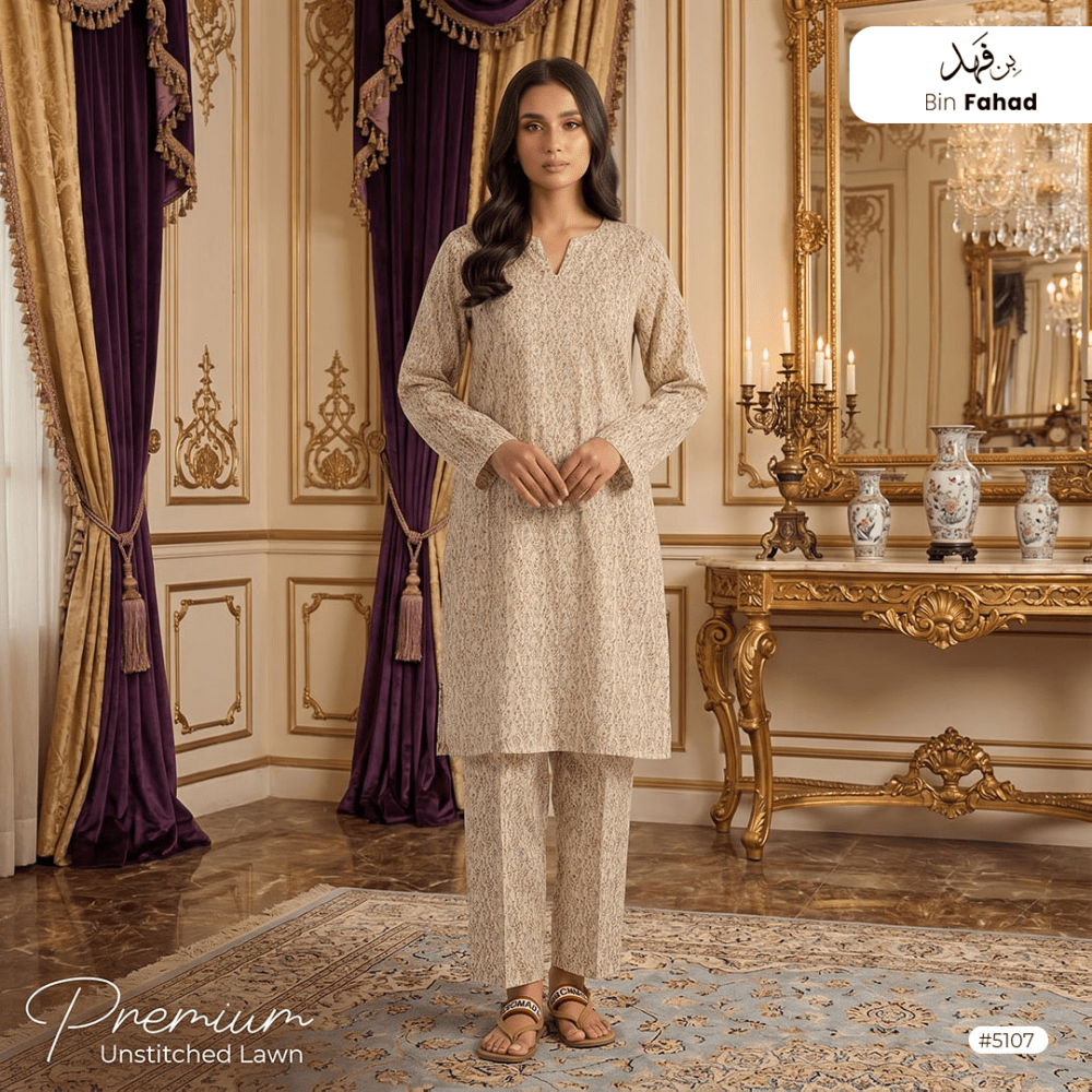 Premium Lawn Unstitched 2pcs (Shirt & Trouser) 5107 - Bin Fahad