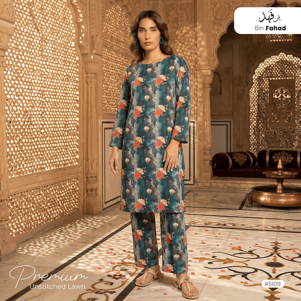 Premium Lawn Unstitched 2pcs (Shirt & Trouser) 5109 - Bin Fahad