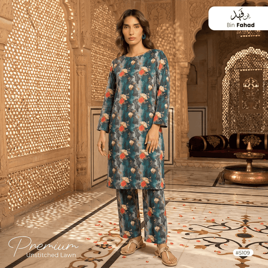 Premium Lawn Unstitched 2pcs (Shirt & Trouser) 5109 - Bin Fahad