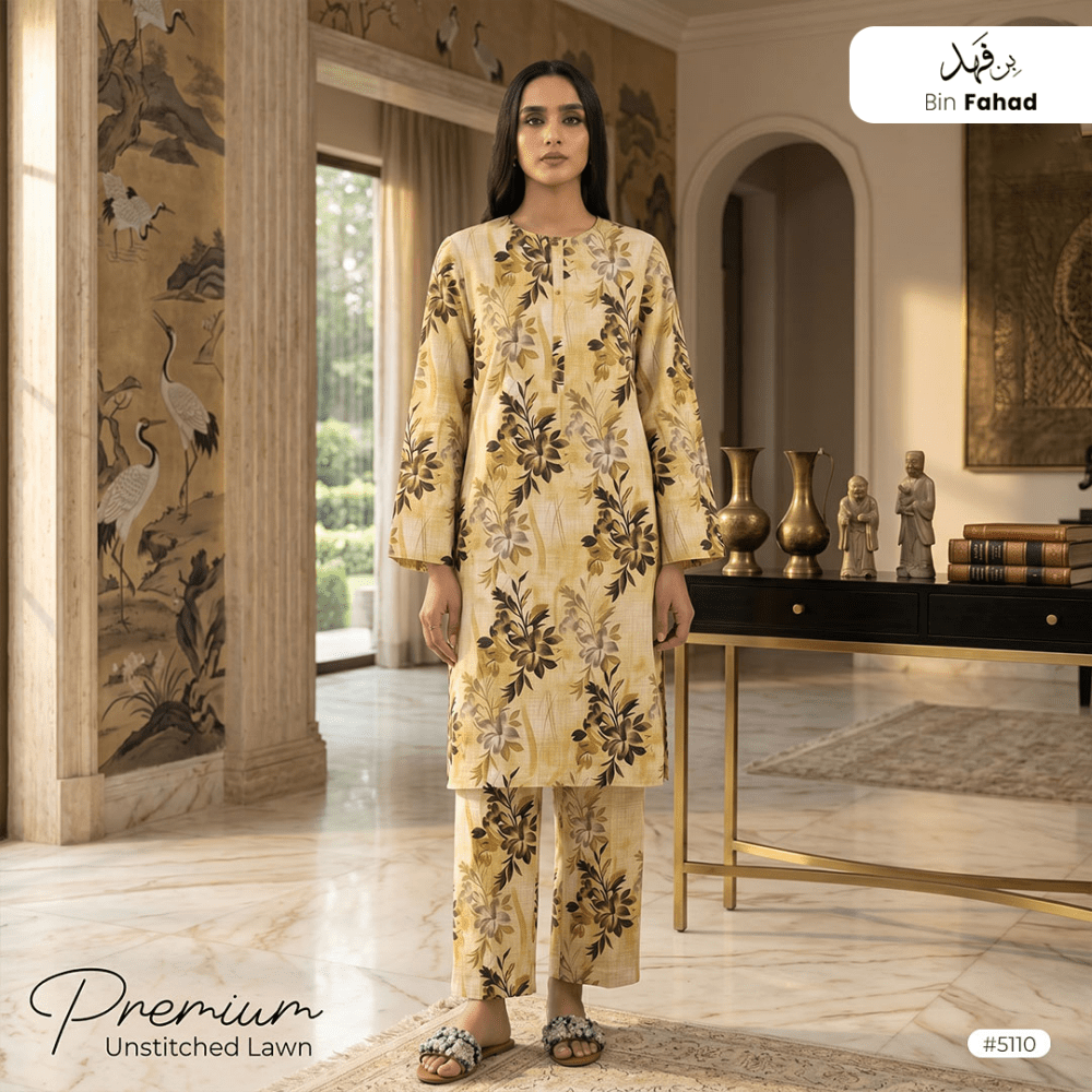 Premium Lawn Unstitched 2pcs (Shirt & Trouser) 5110 - Bin Fahad