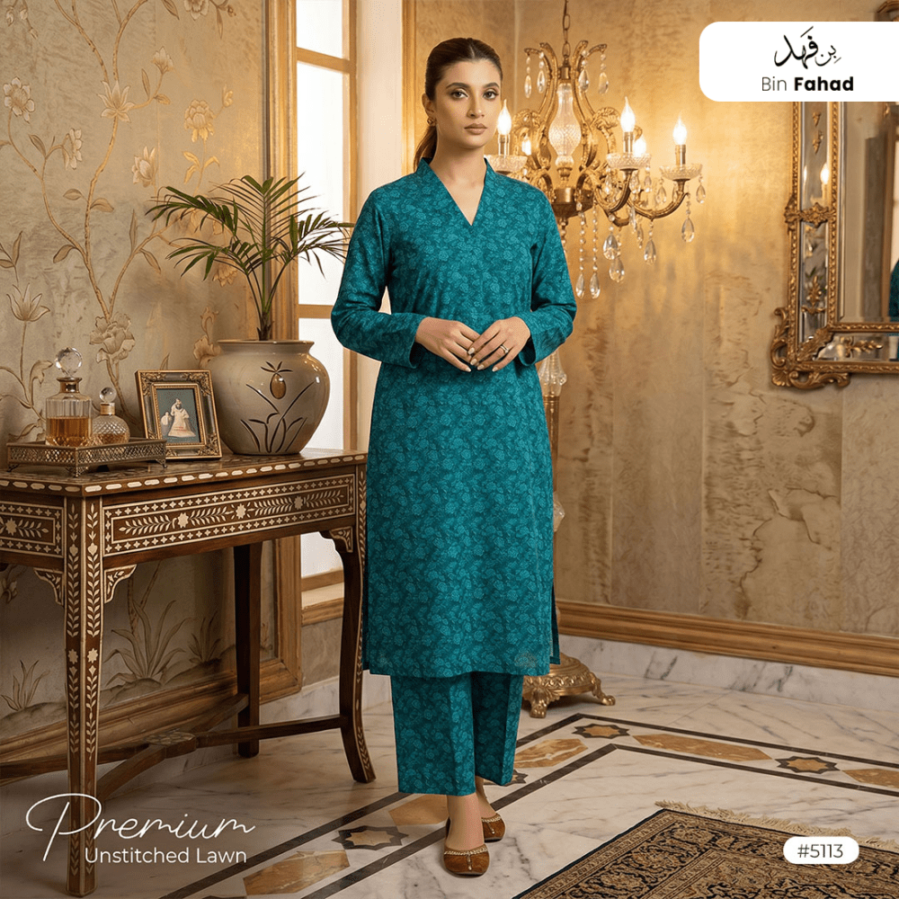 Premium Lawn Unstitched 2pcs (Shirt & Trouser) 5113 - Bin Fahad