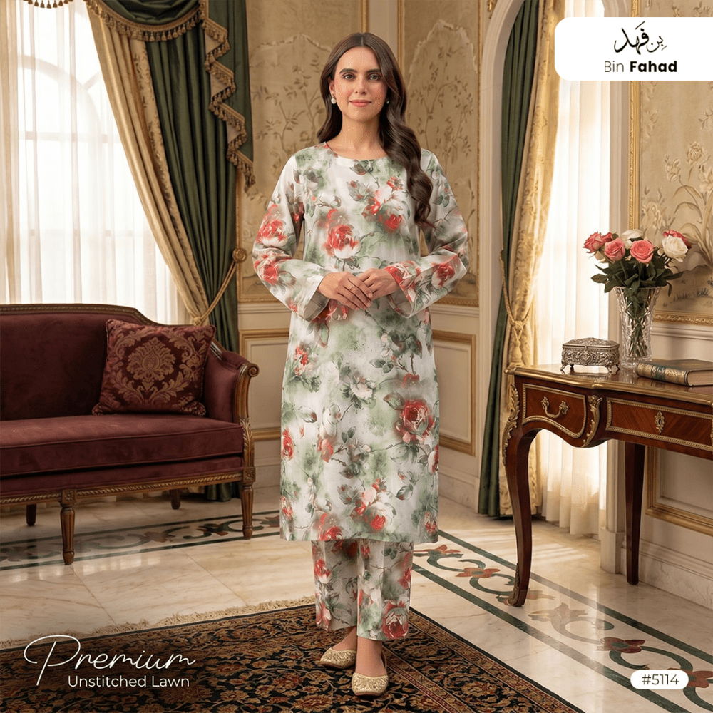 Premium Lawn Unstitched 2pcs (Shirt & Trouser) 5114 - Bin Fahad