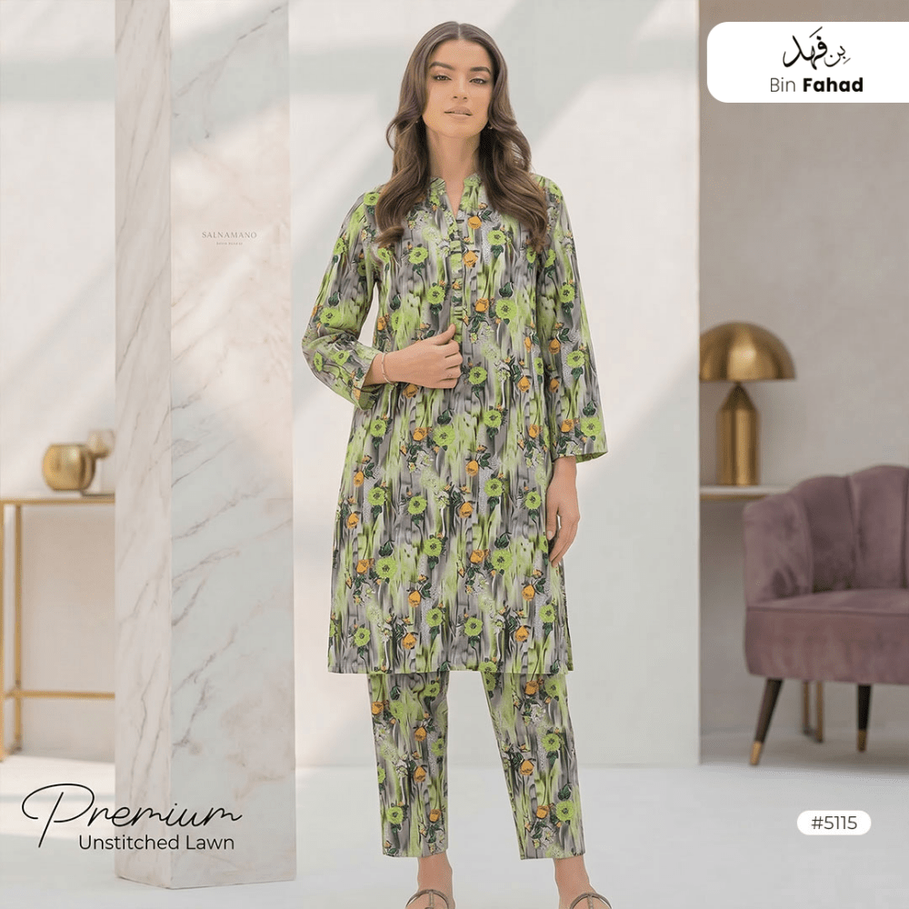 Premium Lawn Unstitched 2pcs (Shirt & Trouser) 5115 - Bin Fahad
